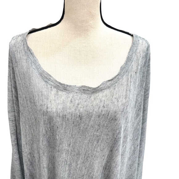 PURE DKNY GRAY MARLED LINEN OPEN SIDES PONCHO TOP - Picture 2 of 10